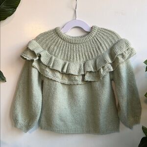 Zara Ruffled Crew Neck Sweater - Light Green
